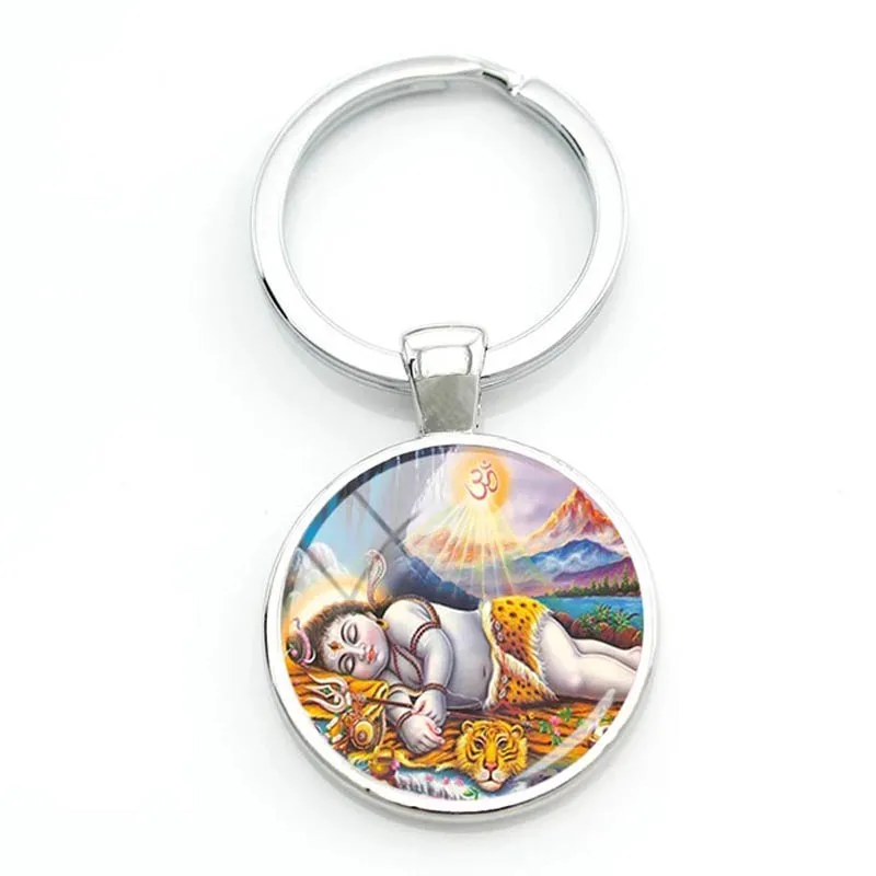 Lord Shiva Keychain Fashion Religious Pendant Keychain Glass Cabochon Metal Car Keychain Ladies Mens Hindu Lover Gift Jewelry