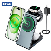 KPON 3 in 1 Magnetic Wireless Charging Station MagSafe Charger Stand for iPhone 16/15 Pro Max Apple iWatch 9/8/7/6/5 Airpods 3 2