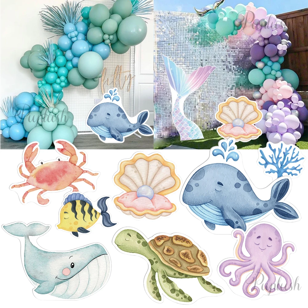 45/61/92cm Ocean Animals Cutouts Dolphin Whale Crabs Shells Cute KT Board Mermaid Theme Party Backdrop Decorations Photo Props