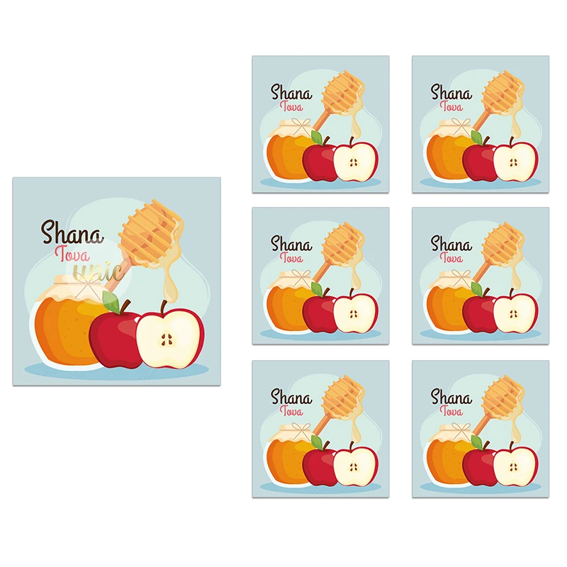 Shana Tova Rosh Hashanah Square Sticker Labels Jewish Happy New Year Celebration Sticker Flower Party Decor Self-adhesive Labels