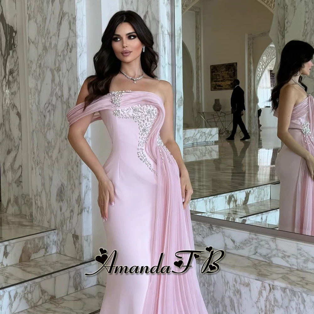 أماندا حكاية الراين فستان سهرة بدون حمالات حورية البحر بكتف واحد مطوي فستان رسمي للحفلات رداء السهرة مخصص