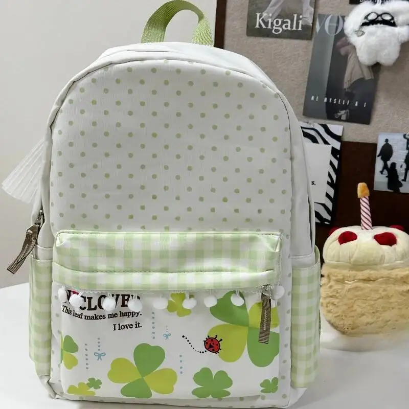 Patchwork Contrast Color Chic Dot Letter Print Backpack Y2k Aesthetic Kawaii Sweet Schoolbag Casual Fashion All Match Backpacks