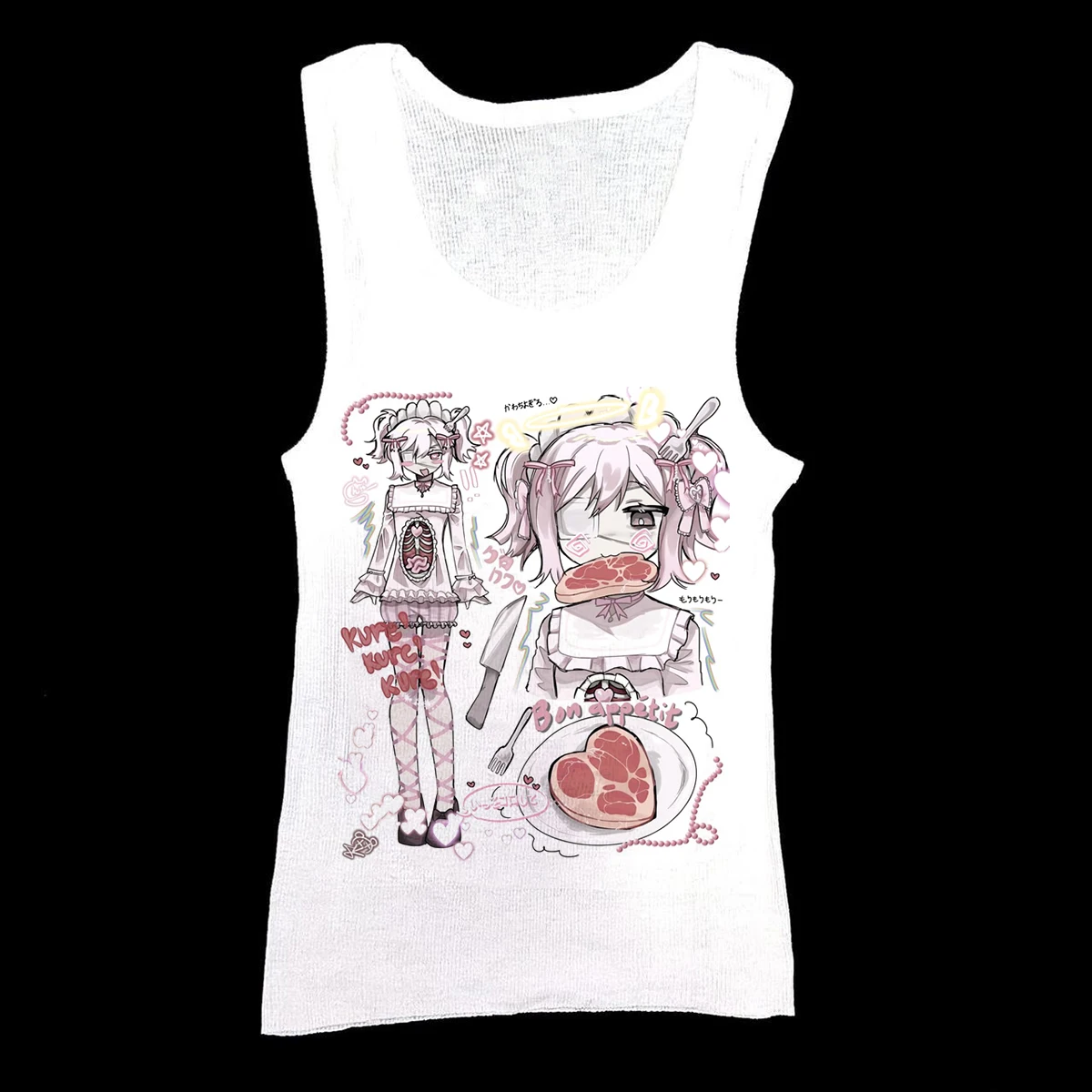 Yami Kawaii Anime Mädchen T-Shirt Damen Gothic Harajuku Bon Appetit Aufdruck Kurzarm T-Shirt Lässiges Sommer Damen Grafik-T-Shirt Top – Detail 6