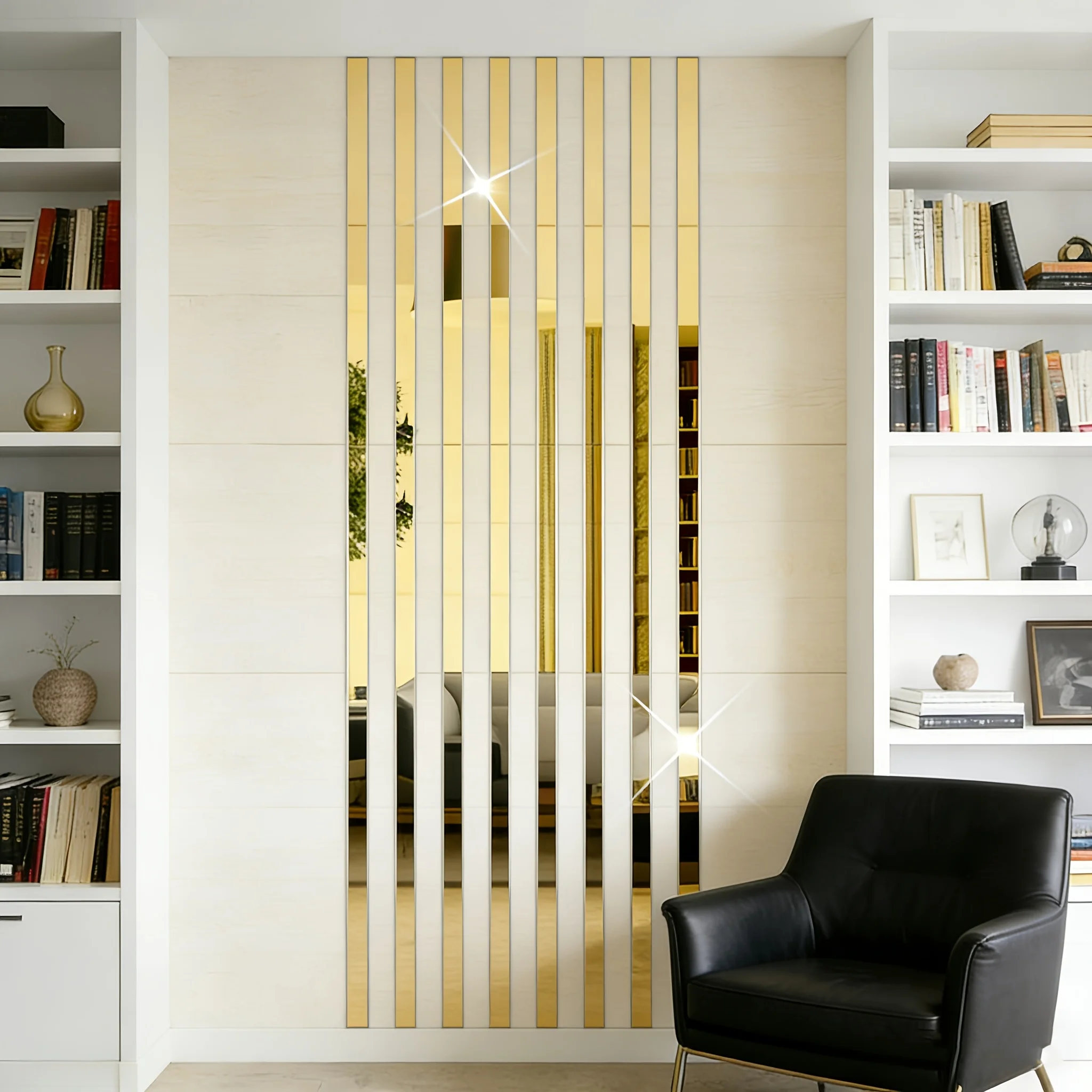 Cost-effective Hot Selling Golden Long Strip Acrylic Mirror Surface Wall Stickers Decals Living Room No Punching 20PCS 2x50cm