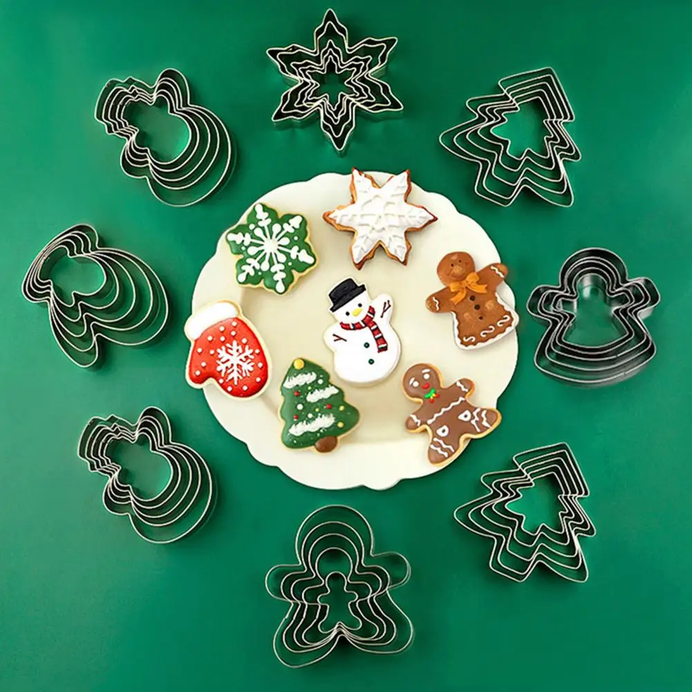 Unique Shape Cookie Mold Festive Christmas Cookie Cutter Set Santa Tree Snowflake Gingerbread Men Snowman Shapes for Baking Home