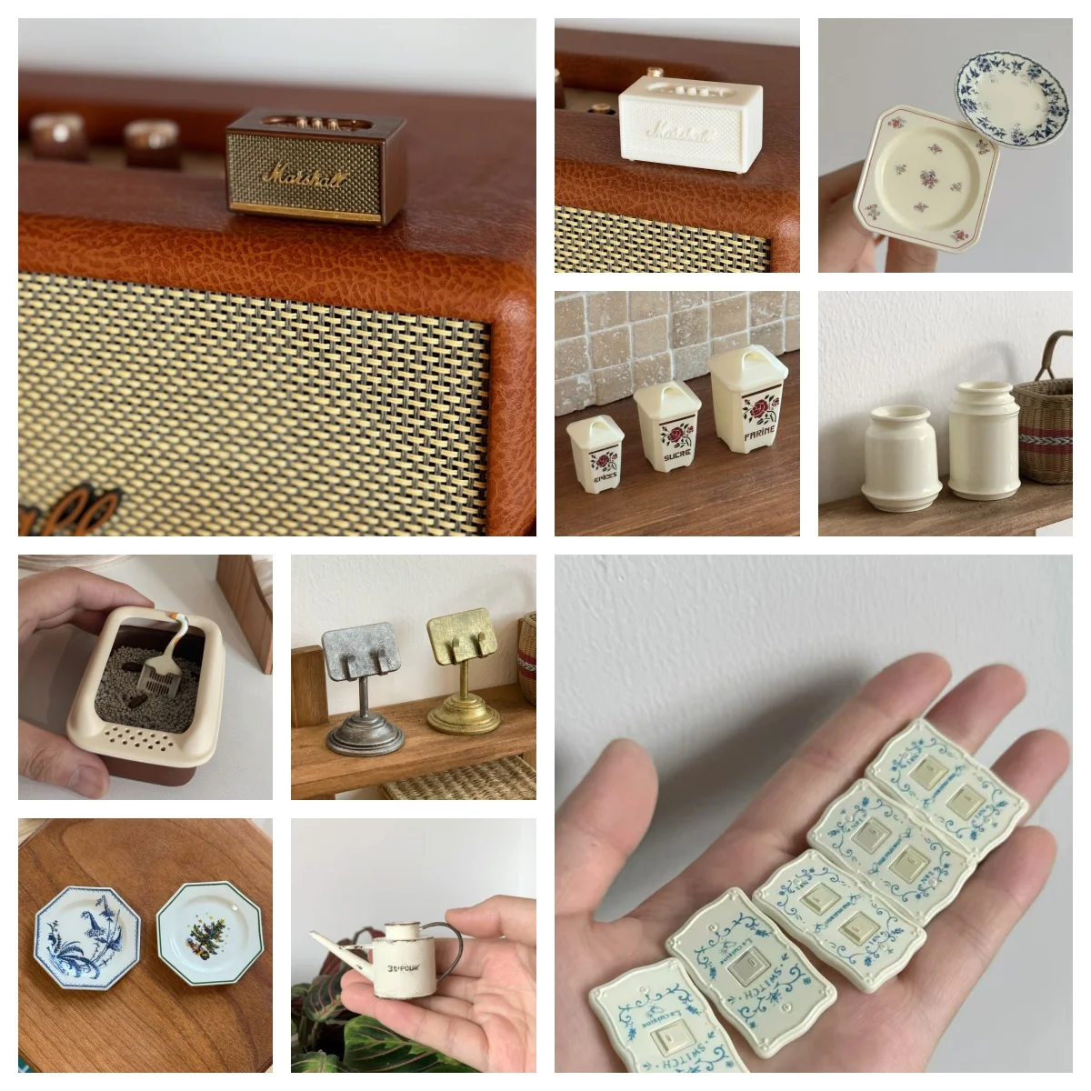 1/6 Vintage furniture miniature sound metal stand kettle Do llHouse  pattern plate diy painted jar bjd European furniture models