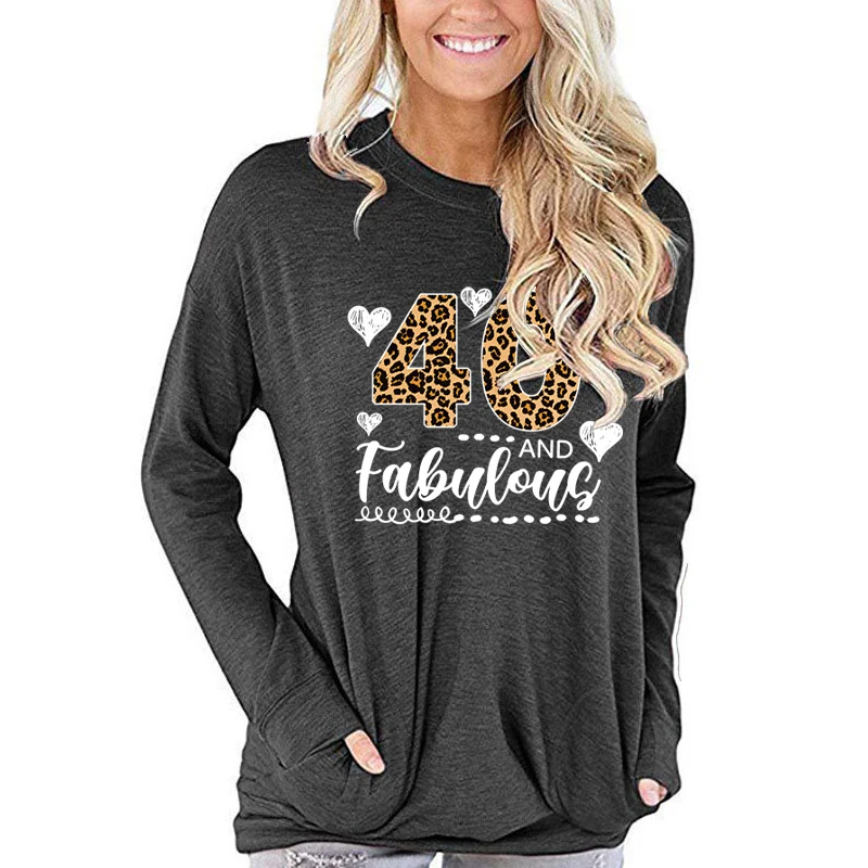 40th Birthday Shirt for Women Leopard 50 and Fabulous Graphic Long Sleeve T-shirts Leopard Lover Gift Classic Retro Fall Clothes