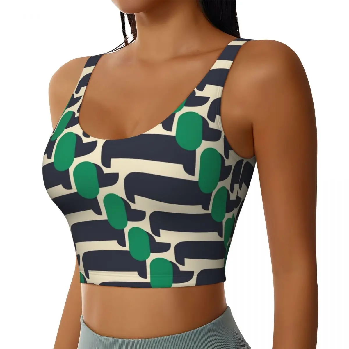 Custom Orla Kiely Workout Crop Tank Tops for Women Seamless Print Green Dog Show Running Yoga Sports Bras