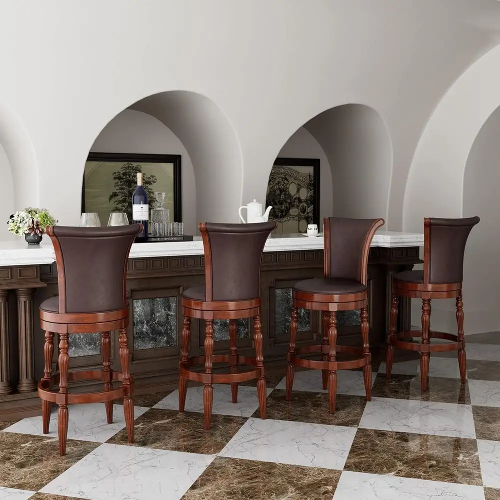 

Solid Wood Swivel Bar Stools with Leather Cushion, 30.25H, Traditional Pub Height, Cherry & Brown