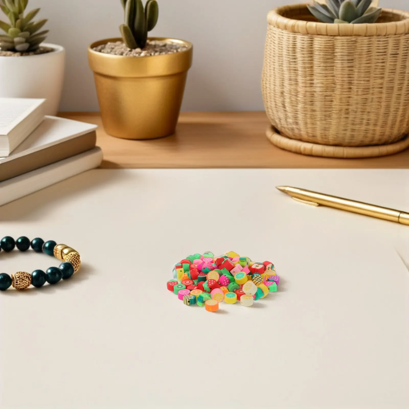 

500 шт. бусин для браслетов, фруктовые, из полимерной глины, яркие смешанные цвета, легкие, в форме фруктовых ломтиков, свободные разделительные бусины для изготовления украшений