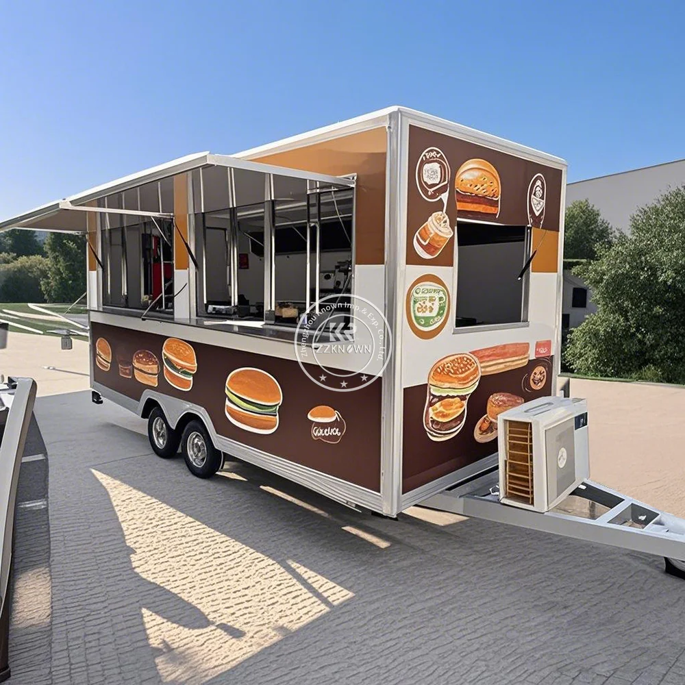 

Stainless Steel Concession Food Truck Mobile Food Trailers Burger Pizza Coffee Ice Cream Cart Trailer