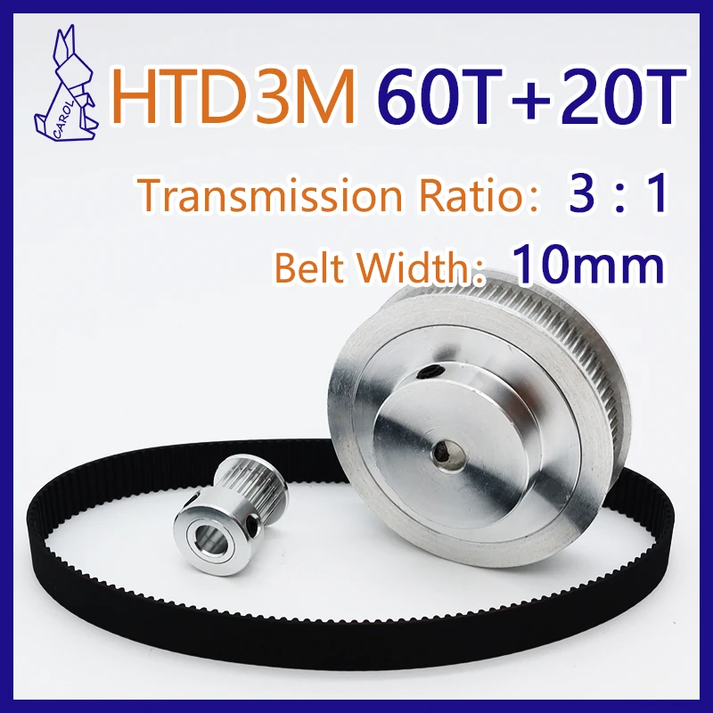 60T 20T HTD 3M Pulley Set For 3:1 Belt Width 10mm 20Teeth Belt Pulleys 3M Synchronous Wheels Set 60Teeth HTD3M Timing Pulley Kit