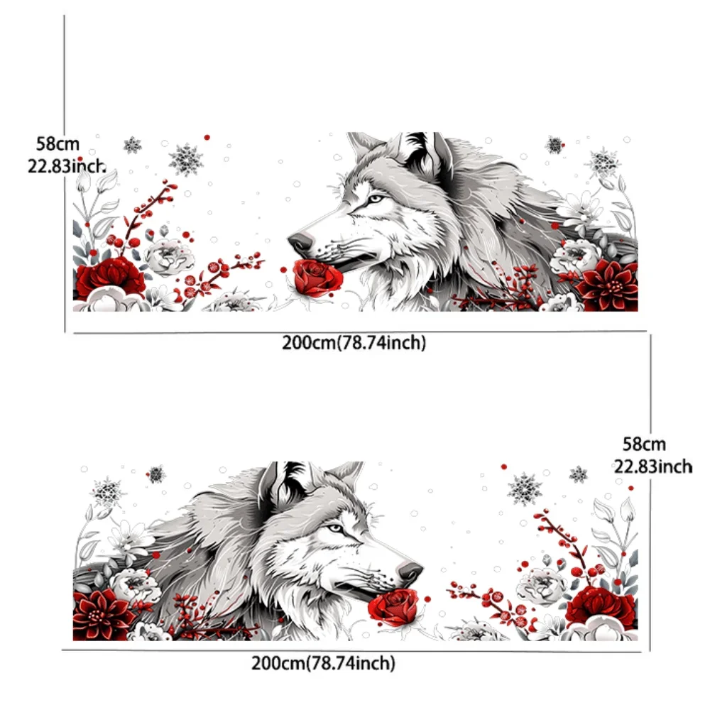 2Pcs White Wolf with Red Rose Car Sticker Full Body Decoration Covering Scratches Protect Car Sticker Waterproof Car Vinyl Wraps