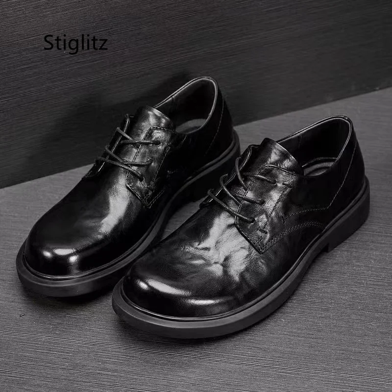 Lace Up Dress Leather Shoes Men's Fashion Catwalk Wedding Shoes Low Top Derby Shoes Round Toe Office Work Casual Shoes Male