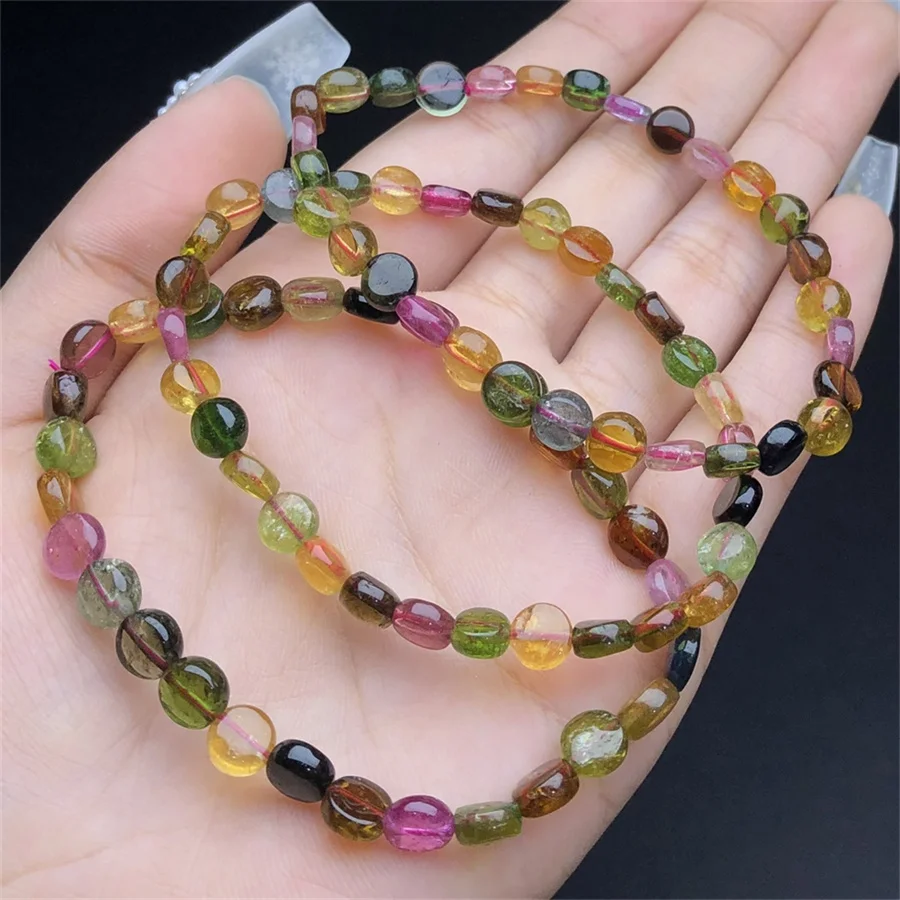 1 Pc Fengbaowu Natural Colorful Tourmaline Bracelet Round Disc Beads Reiki Healing Stone Fashion Jewelry Gift For Women