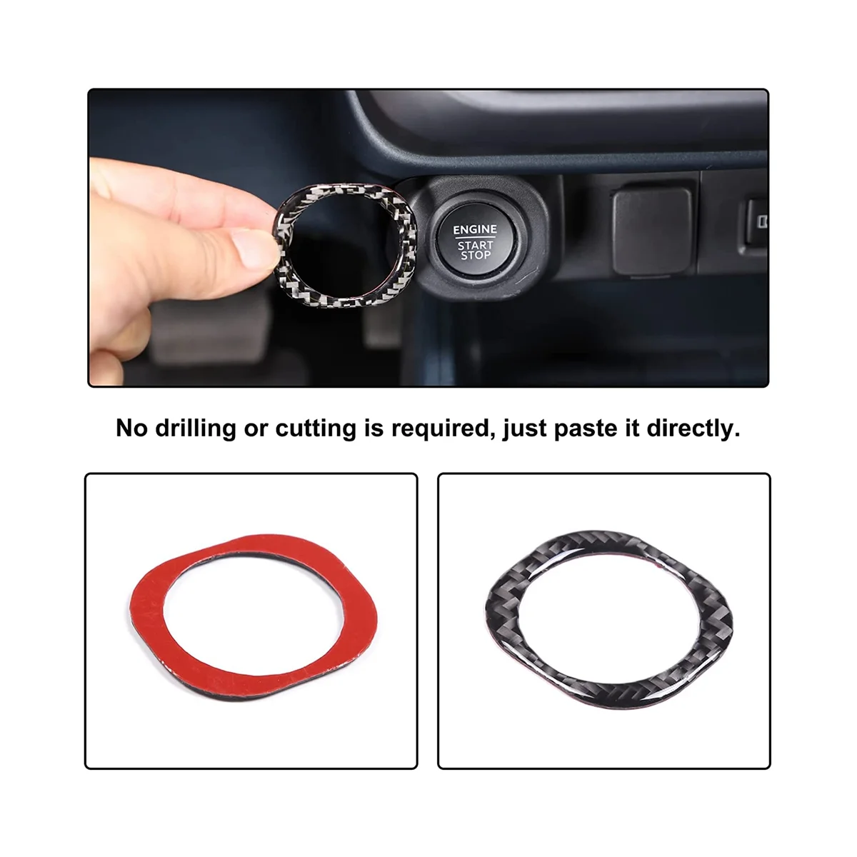 Car Engine Start Stop Decoration Ring Trim Sticker for Ford Maverick 2022 2023 Accessories - Soft Carbon Fiber