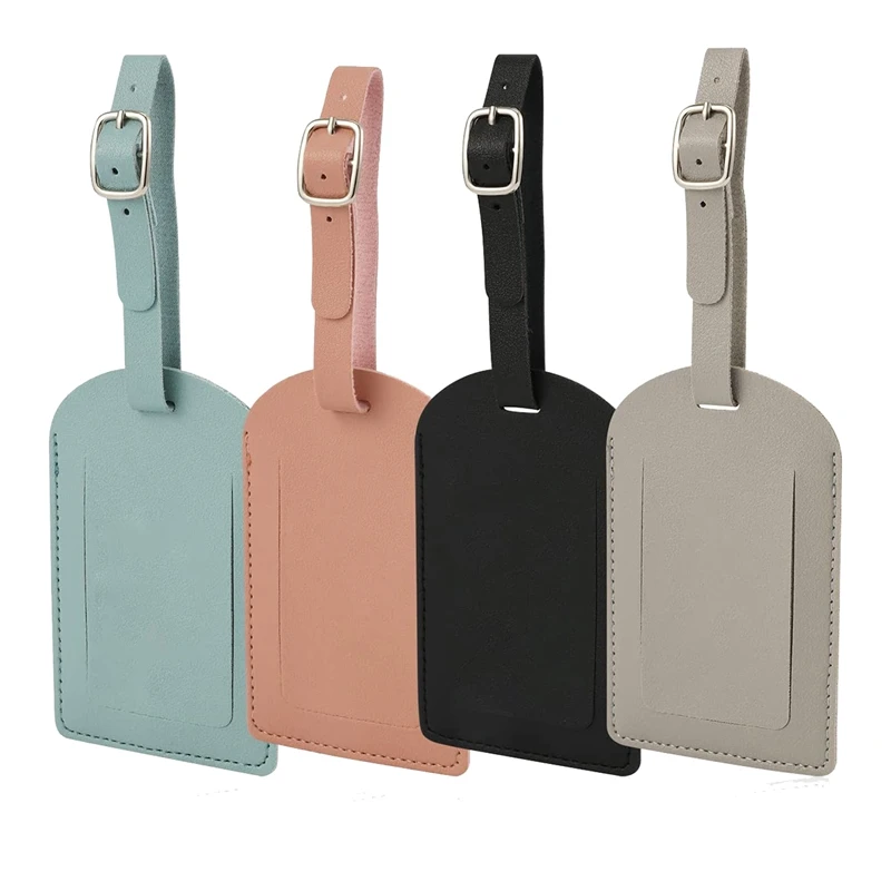 4 Piece PU Leather Luggage Tag With Adjustable Strap Suitcase Tags Identifier Travel Bag With Privacy Protection Cover