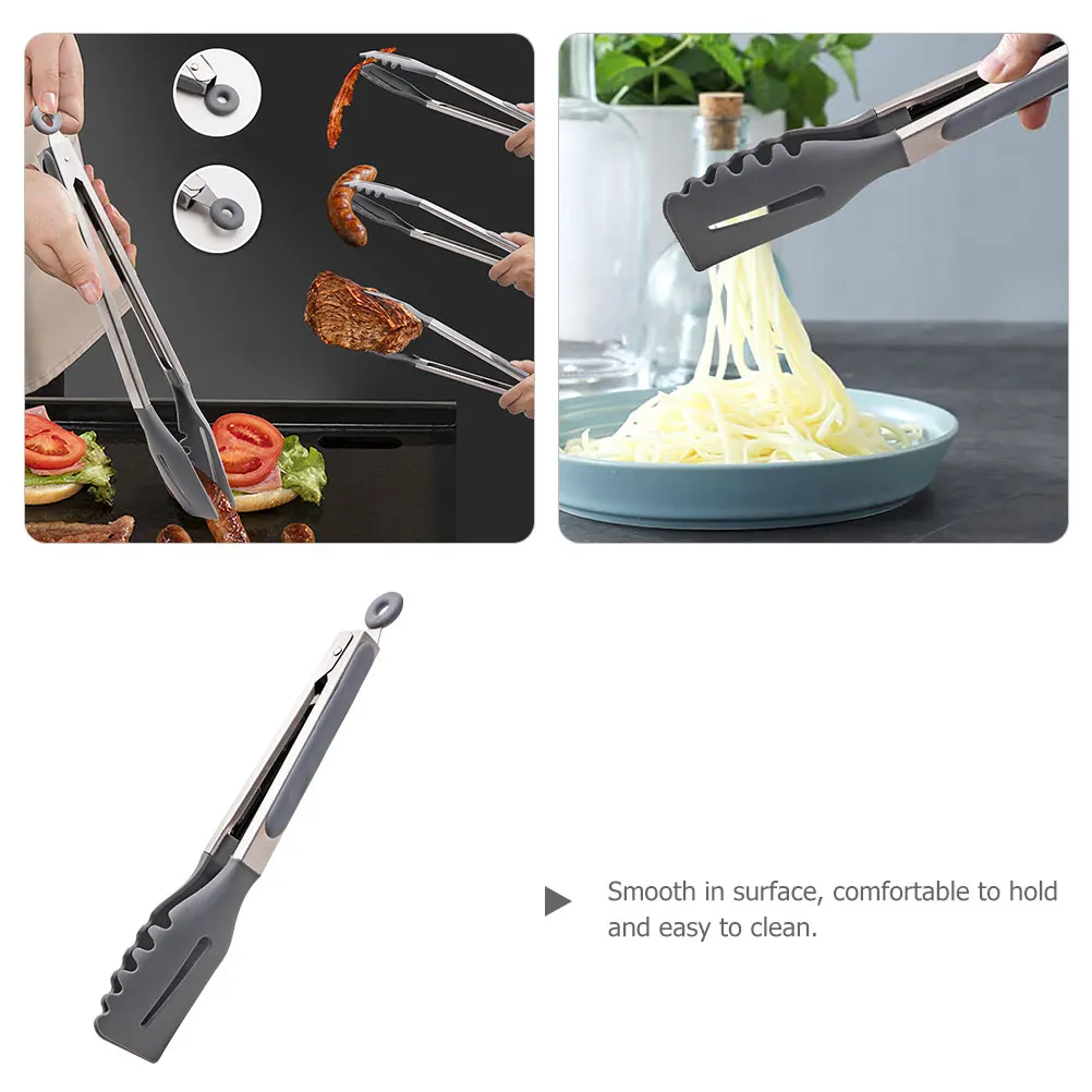 

BBQ Tongs 9inch 12inch Grey Silicone Heat Resistant Kitchen Tools Food Clamps Pasta Steak Serving Camping Outdoor Parties