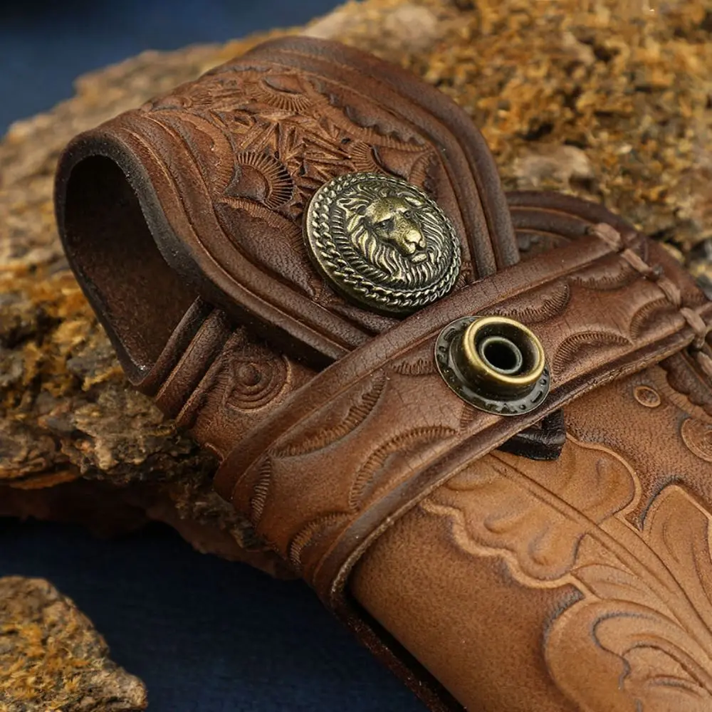Brown Fold Knife Two Layer Cowhide Outdoor Carry Bag Flashlight Belt Loop Leather Sheath Pocket Hunt Holder