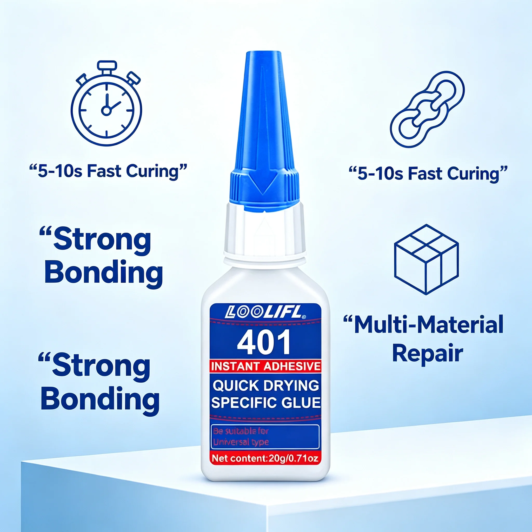 LOOLIFL 401 Instant Super Glue 20g Cyanoacrylate Adhesive Fast Drying Strong Bond for Plastic Rubber Metal Ceramic Model DIY Rep view 3