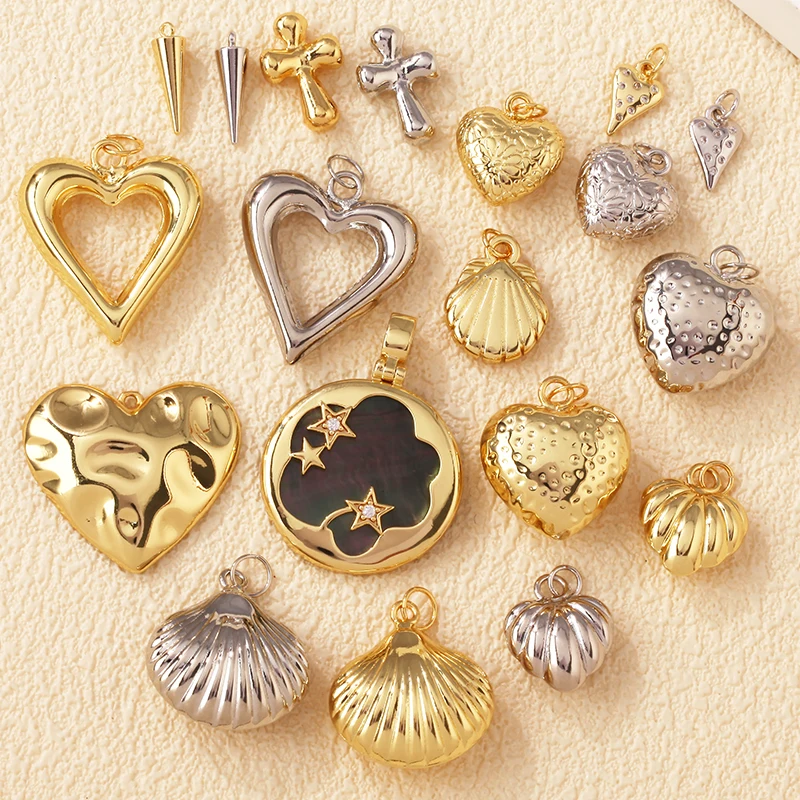 Trendy Love Heart Star Shell Charms Pendants,Real 18K Gold Plated Necklace Jewelry DIY Making Handmaking Craft Supplies T06