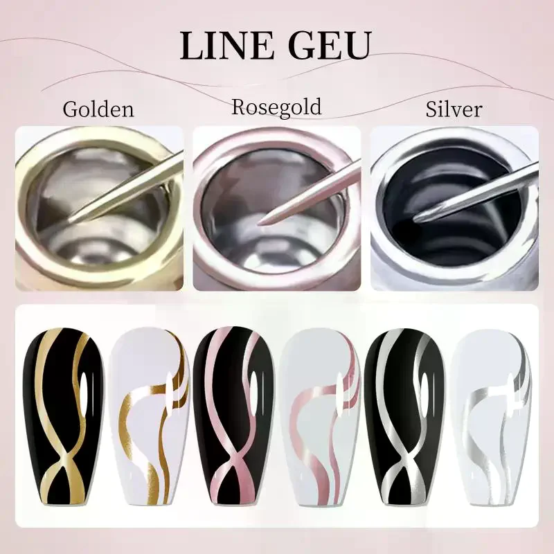 Gold Silver Metallic Liner Paint Gel Nail Polish Chrome Mirror Metal Effect Super Bright French UV LED Semi Permanent Nail Gel