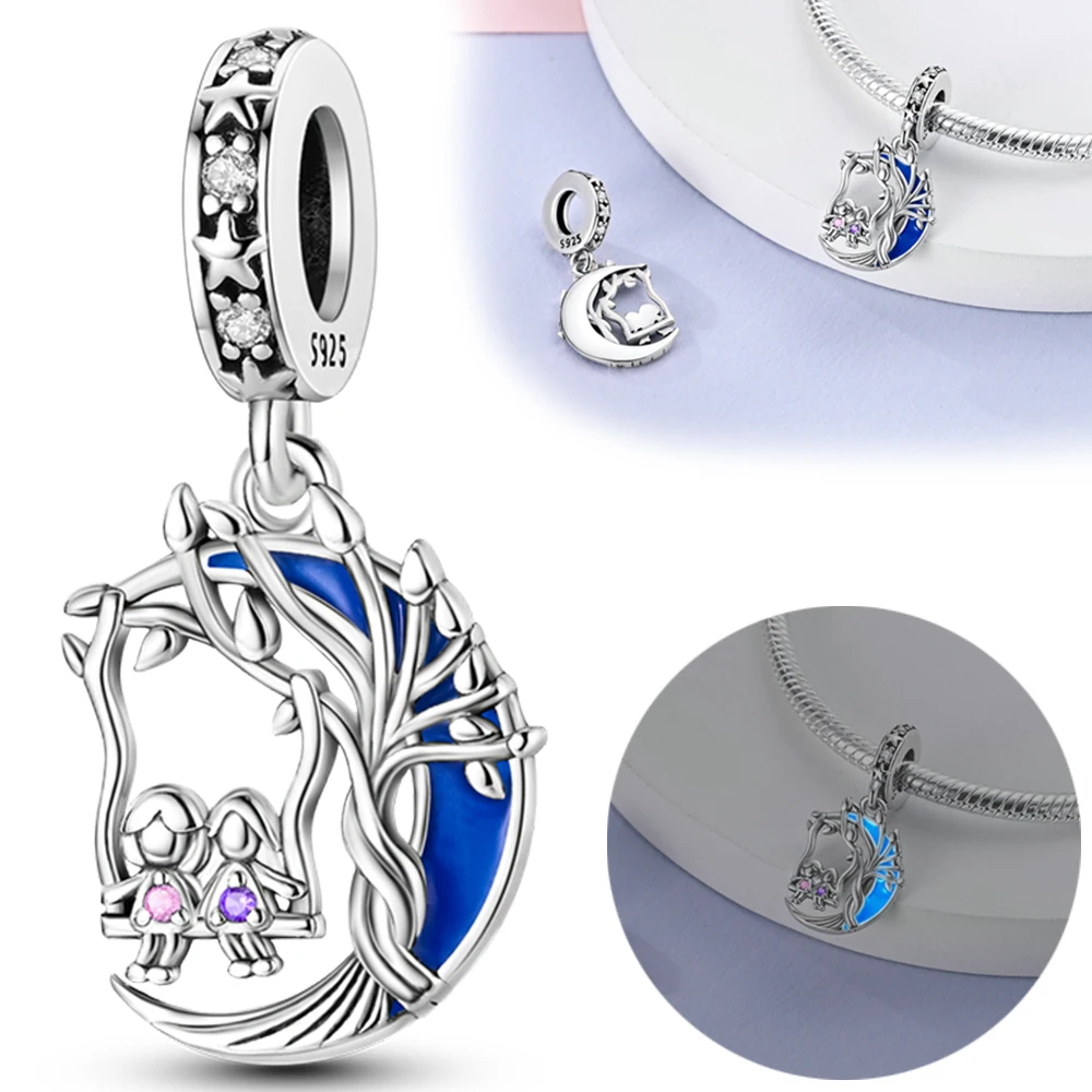 

Подвески из серебра 925 пробы, подвески Good Sisters Swing and Moon Tree, подходят для подвесок Plata 925, оригинальный браслет, бусины, женские ювелирные изделия