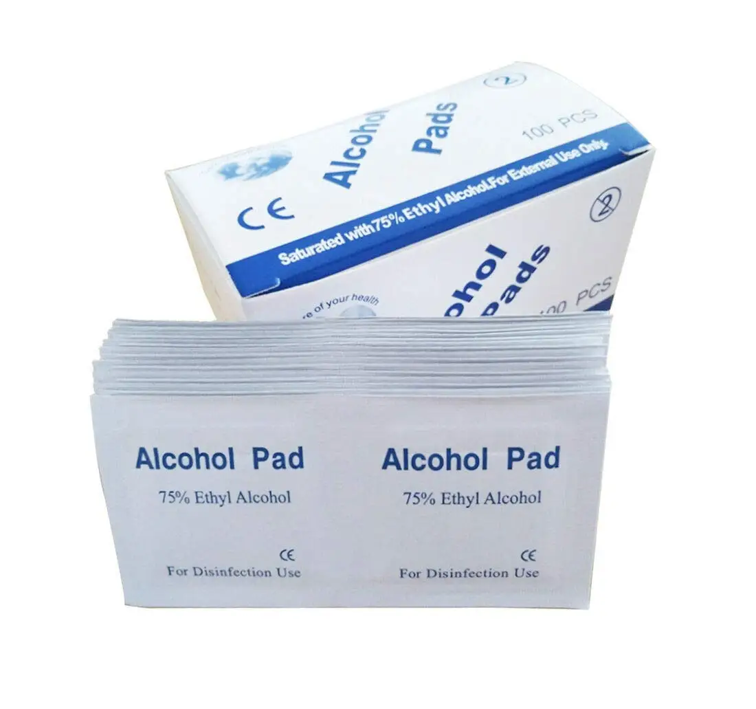 100 disposable alcohol prep pads - skin cleaning wet wipes saturated with 75% ethanol - medical alcohol, suitable for home or ou