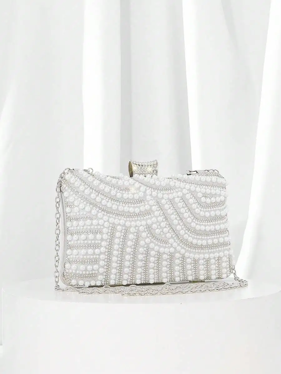 

Pearl Embellished Clutch Bag For Engagement Party Dinner Evening