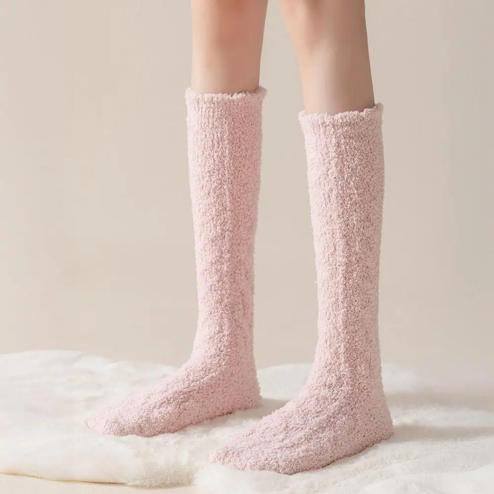 

Comfortable Terry Socks Sleep Socks for Women Cozy Knee High Fuzzy Socks for Women Plush Winter Slipper Warm Coral Velvet