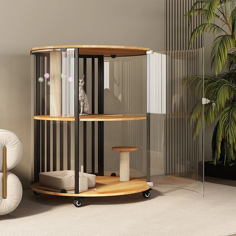 

The cylindrical cat villa has 360 panoramic views and four floors, which can move the house. Solid wood cat cage