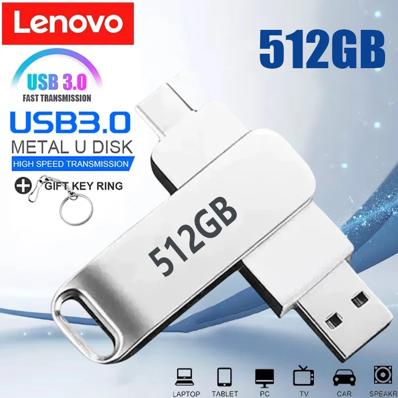 Lenovo USB3.2 USB Flash Drive 512GB OTG Pen Drive High Speed Type-C Flash Disk Real Capacity Metal Pendrive For Phone Computer
