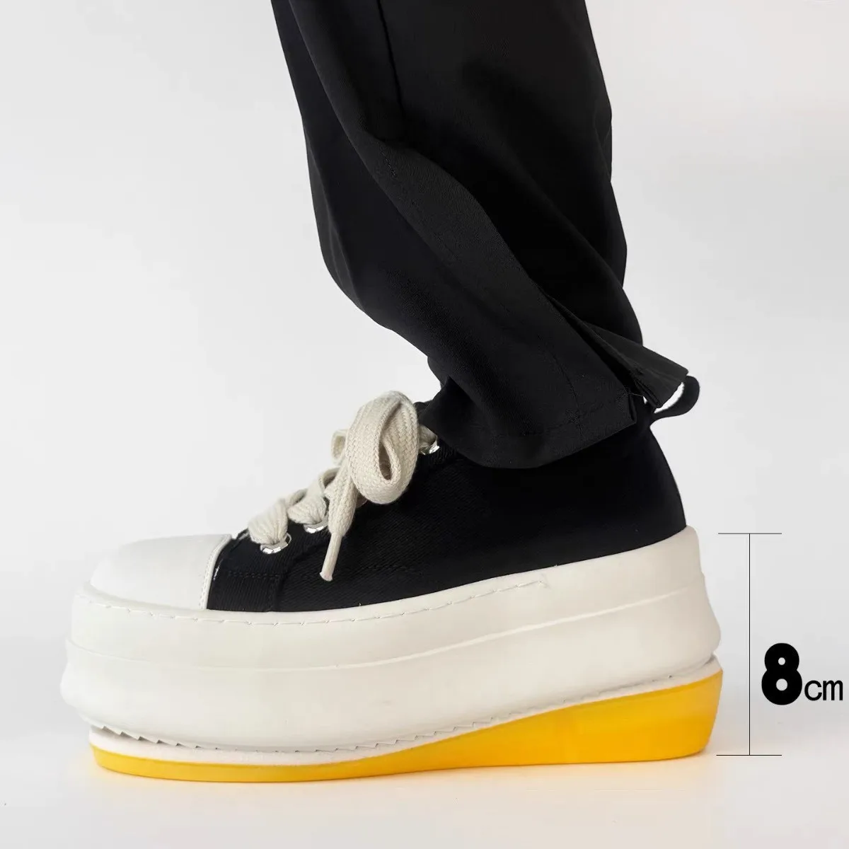 

Men Shoes Canvas Leather Casual Platform Increasing Thick Sole Lace Up Boots Vintage Luxury Designers Low Sneakers Gothic Owens