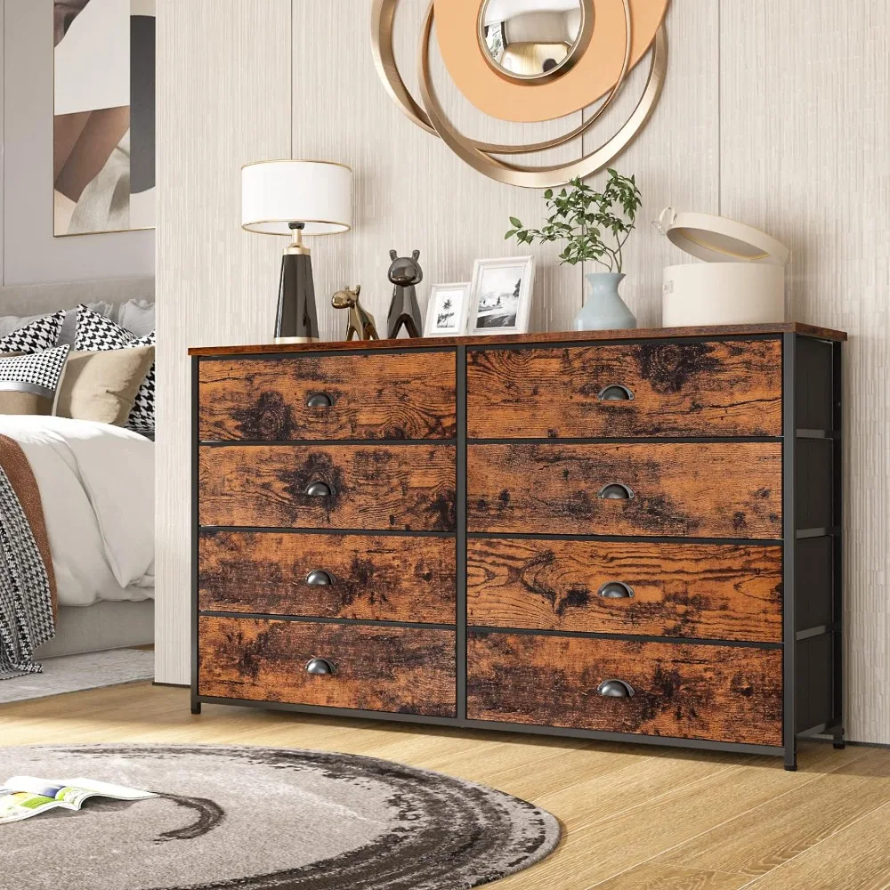 8 Drawer Dresser Wide 47.2'' Long, Storage Chest of Drawer for 55'' TV Stand in Closet, Bedroom, Living Room,Nursery,