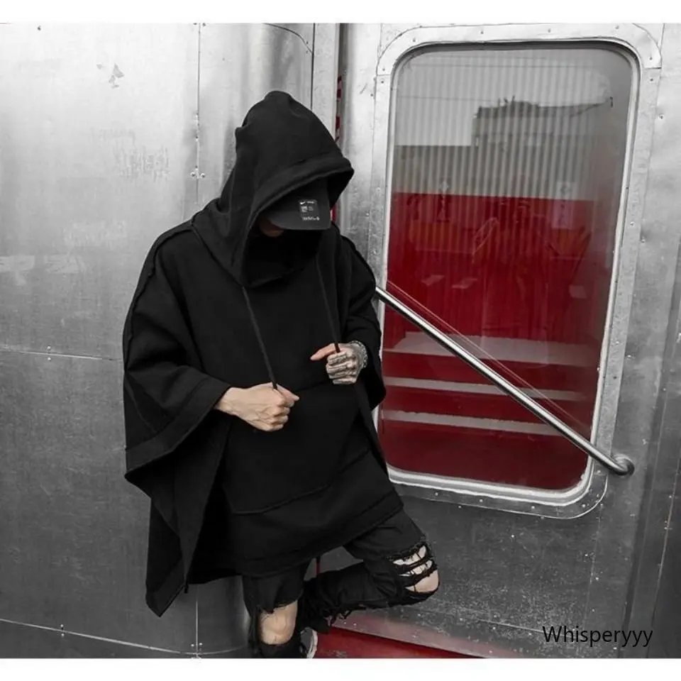 Bat Cloak In Long Hoodie Fashion Male Loose Casual Windbreaker Hooded Coat Man Black Pullover Streetwear Vintage Trend Clothing