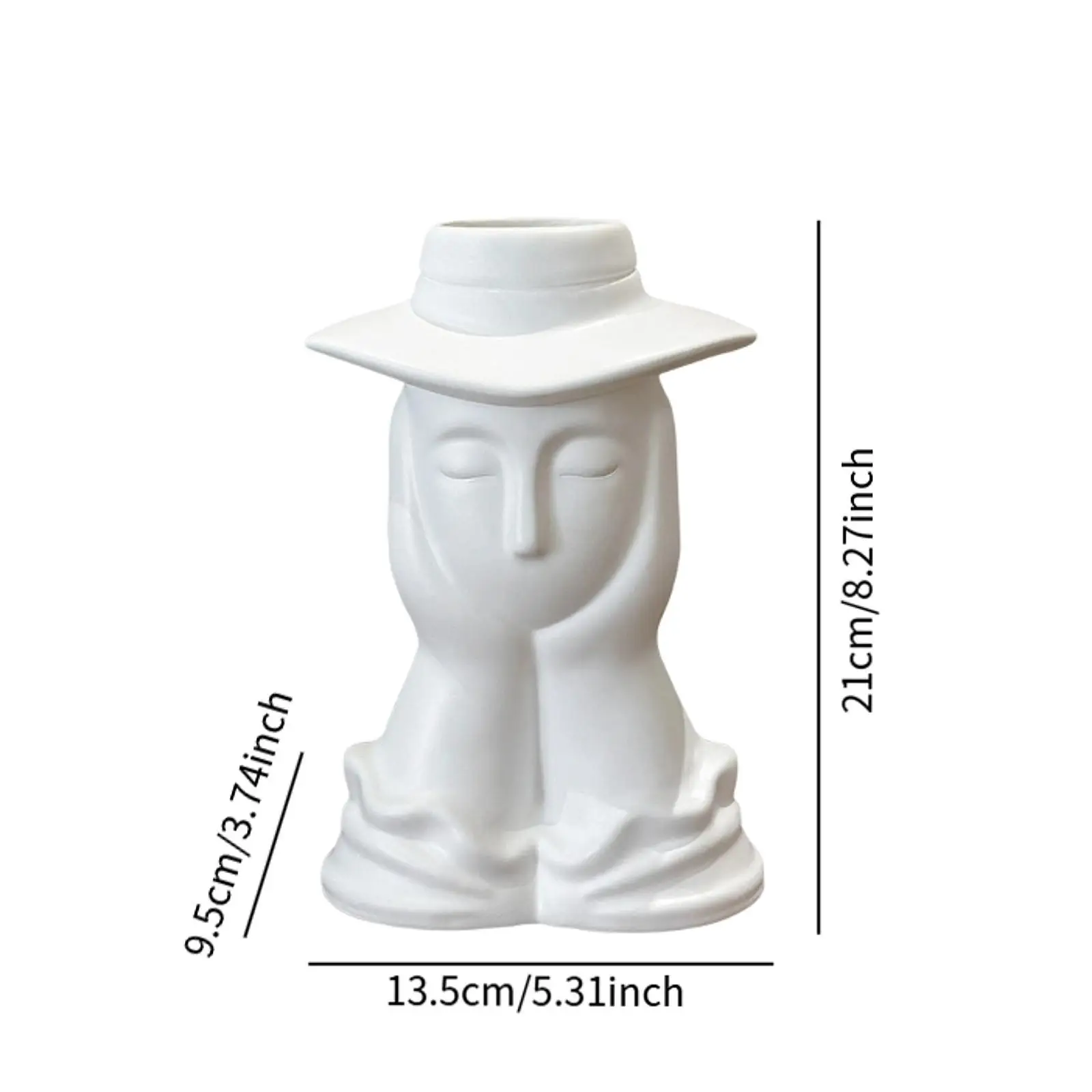 Aesthetic White Flower Vase Resin Face Vase Head Planter Pot for Shelf Table Office Room Decoration