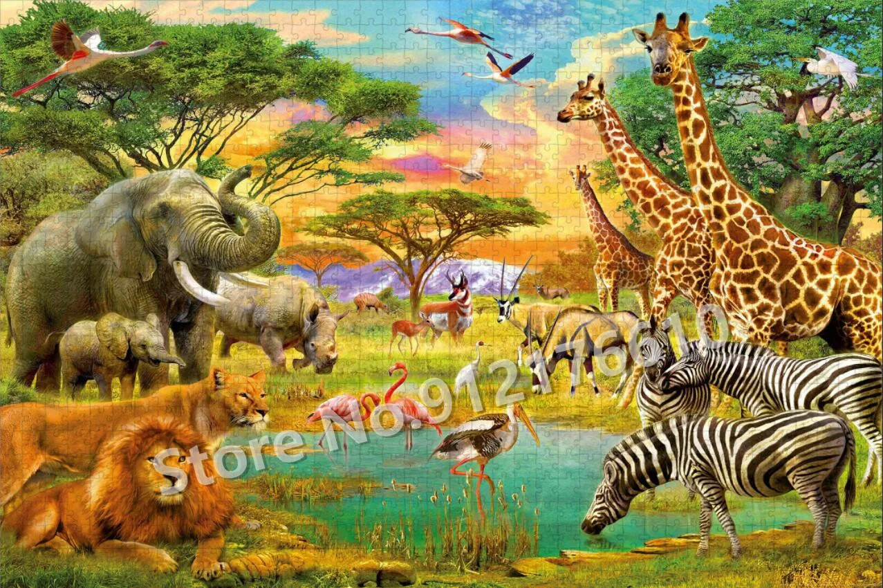 Zoo Animals Jigsaw Puzzles 300/500/1000 Pieces for Adult Tiger Lion Zebra Elephant Wild Animals Puzzles Intellectual Family Toys