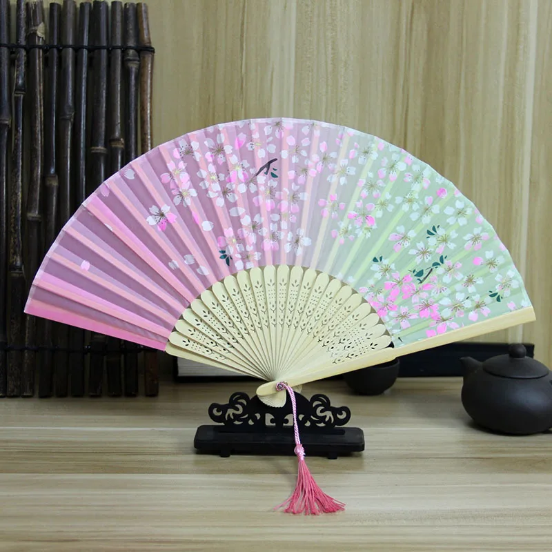 Bamboo Folding Fan silk Chinese Stylefan Hand Held Anitque Art Craft Japnese Summer Female Dance Home decoration Party ventila