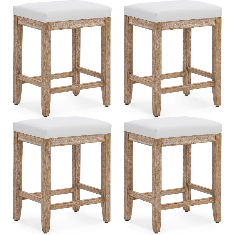 

Counter Height White Bar Stools Set of 4 for Kitchen Counter Modern Backless Barstools with Upholstered Faux Leather Seat and So