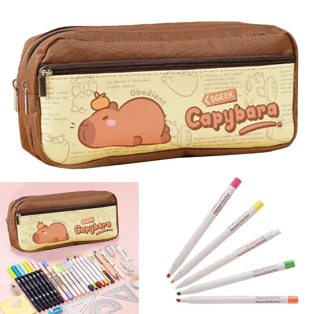 High Quality Canvas Pen Bag Panda/Capybara Large Capacity Pencil Case Multifunctional Pen Box Gift