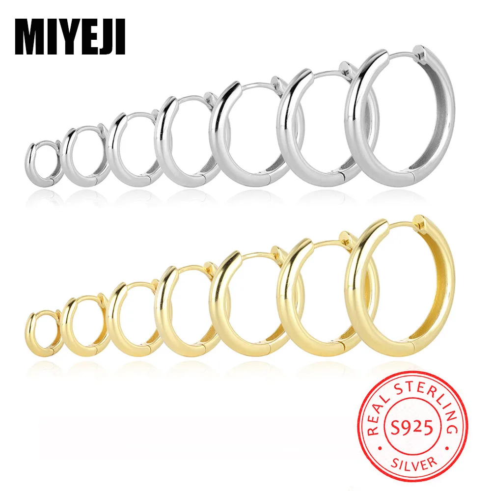 MIYEJI Real S925 Sterling Silver Gold Plated Multi-size Round Hoop Earrings For Unisex Daily Wear Fine Jewelry Accessible