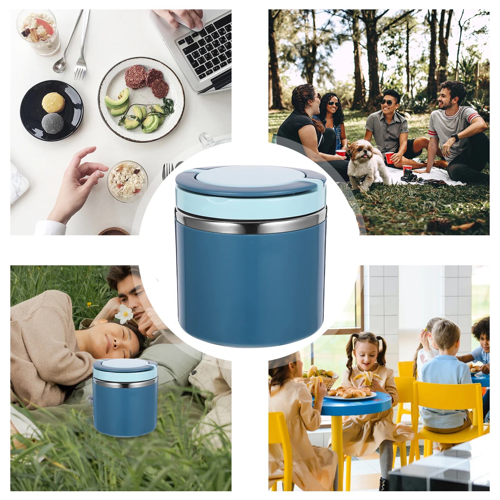 

Insulated Lunch Boxes 630ml Blue Stainless Steel for Adults Kids Thermal Containers Portable Food Storage