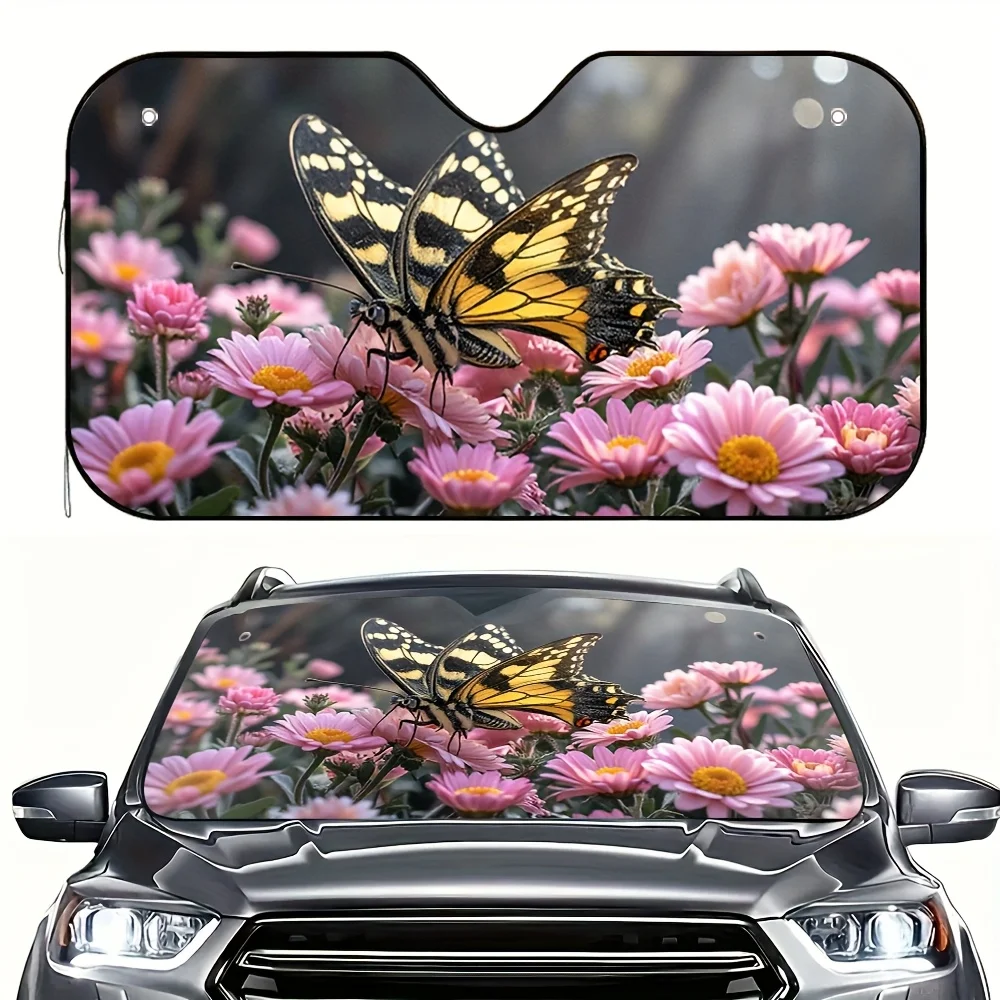 

1pc Sunflowers And Butterflies Car Sun Visor Robust Sun Protection For Fishing Trips Adorable Fashioned Vehicle Accessory Univer