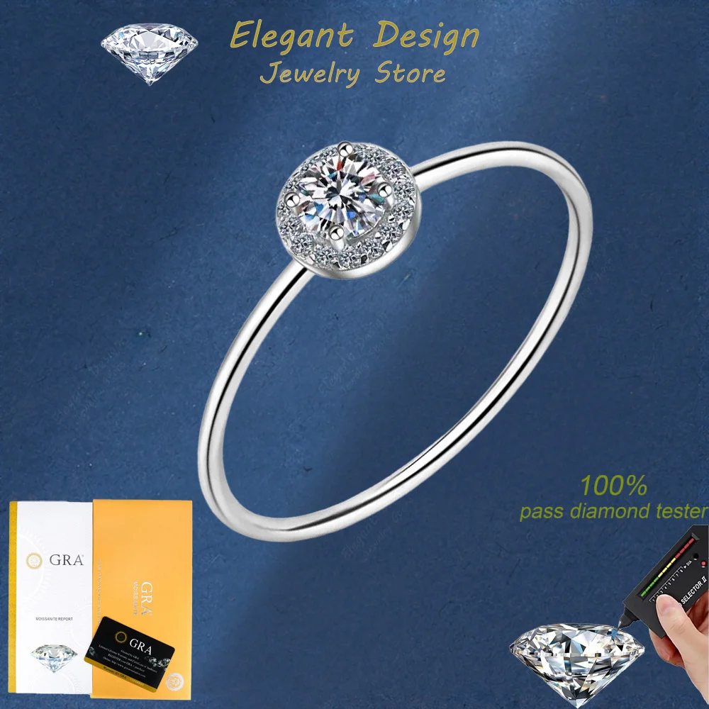 

Elegant Design 0.3 Carat Moissanite Diamond Mounted Luxury Lady Ring, Thin Ring 18K White Gold Female Wedding Rings for Women