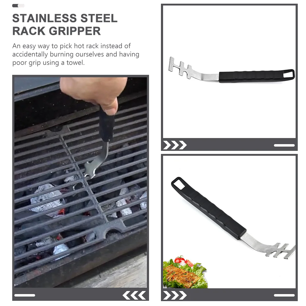 2 Pcs Steel Oven Net Handle Heat Resistant Grill Tool Rack Gripper Clamp Grill Grate Lifter for Kitchen Barware