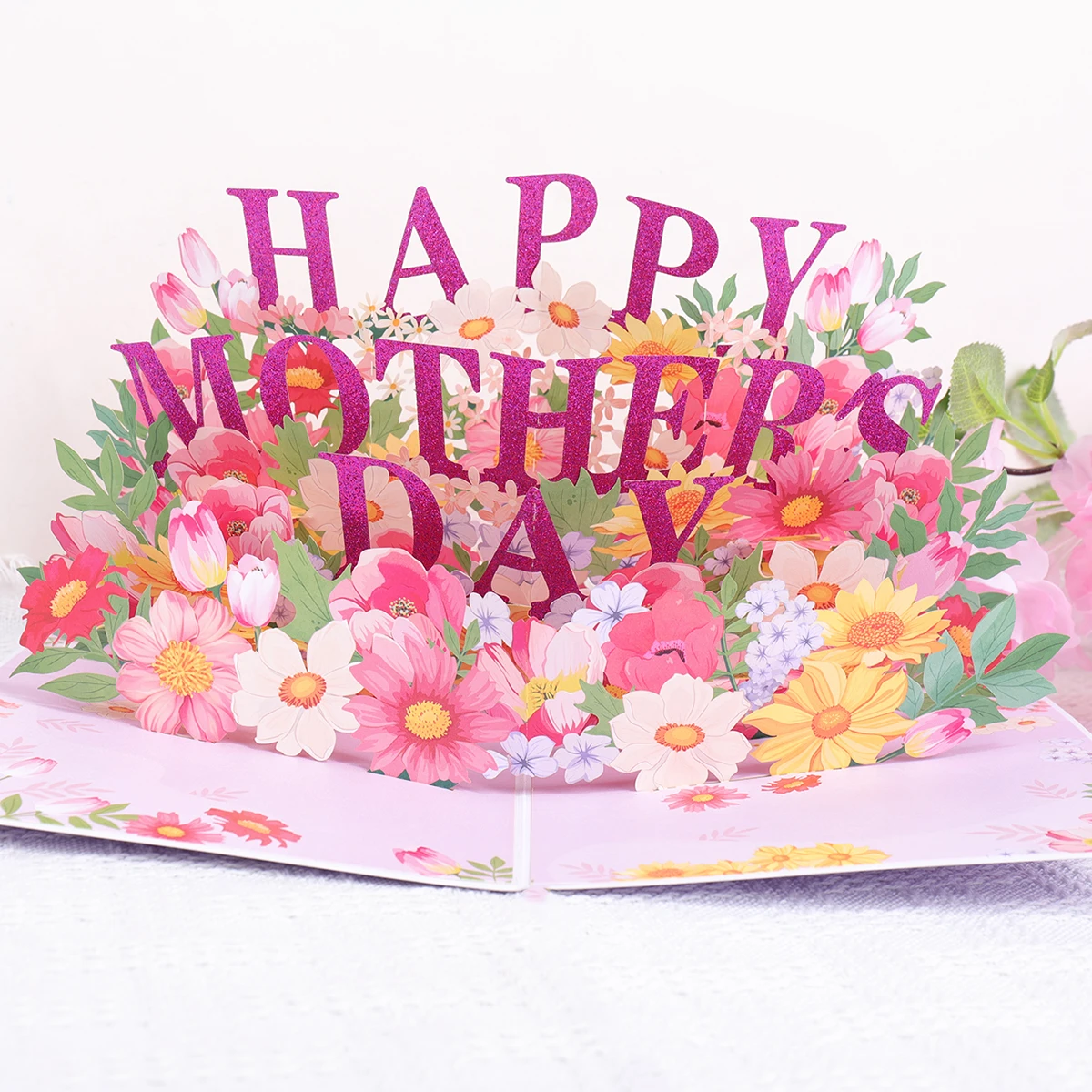 3D 꽃무늬 나비 팝업 카드, 창의적인 어머니의 날 감사 메시지 카드 봉투, 엄마를 위한 수제 종이 선물