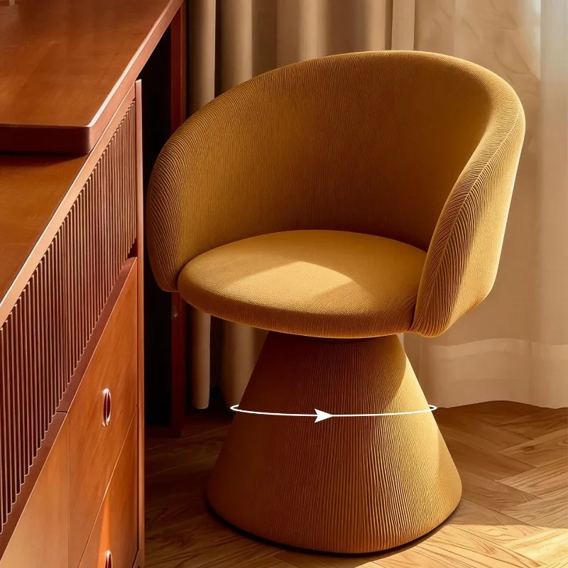 Sillón Giratorio de Lujo, Muebles de Lino y Pana, Sillón para Sala de Estar, Dormitorio, Tocador, Respaldo, Sillas de Maquillaje, Taburete