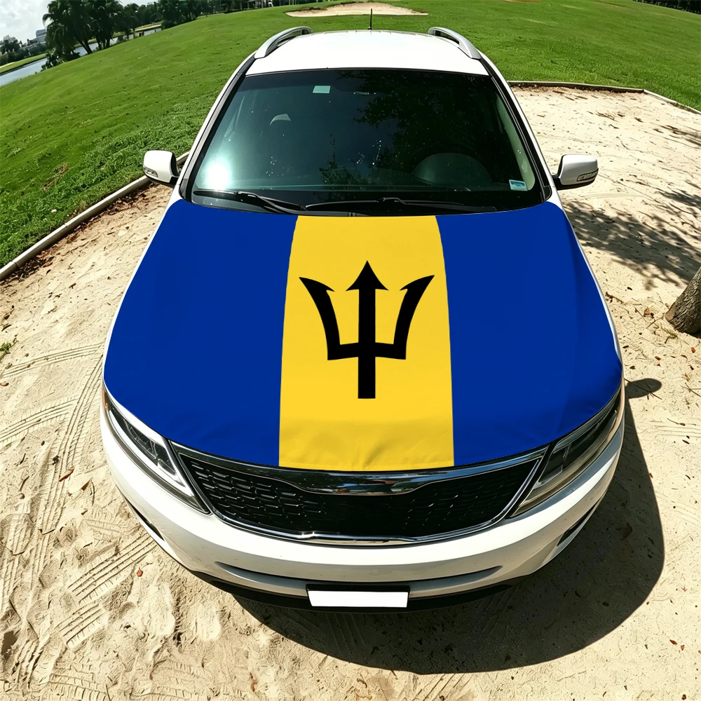 130x160cm Barbados Elastic Car Engine Hood Flag Elastic Windproof Patriotic Bonnet Banner Cheer for the competition