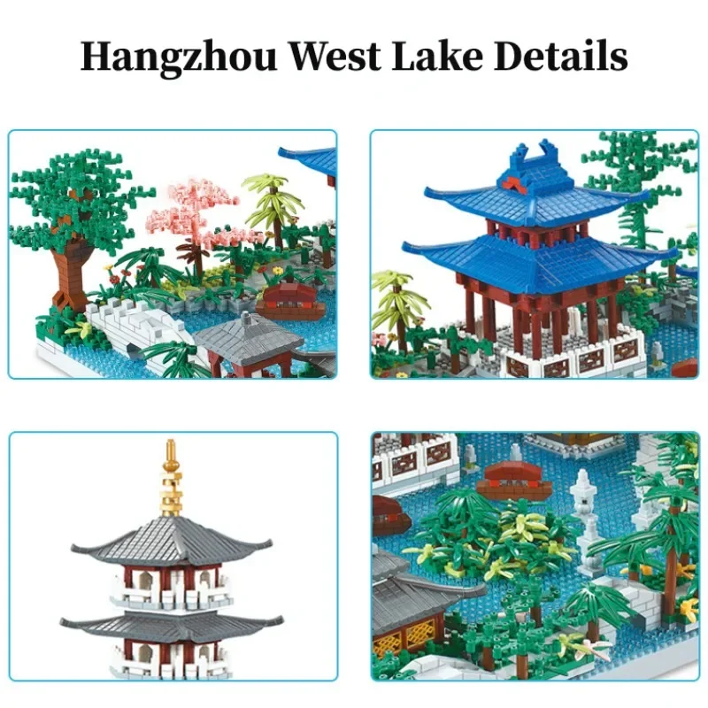 Chinese Tradition Building Block West Lake Leifeng Pagoda Yard Garden Temple Famous Architecture Toy for Kid Adult