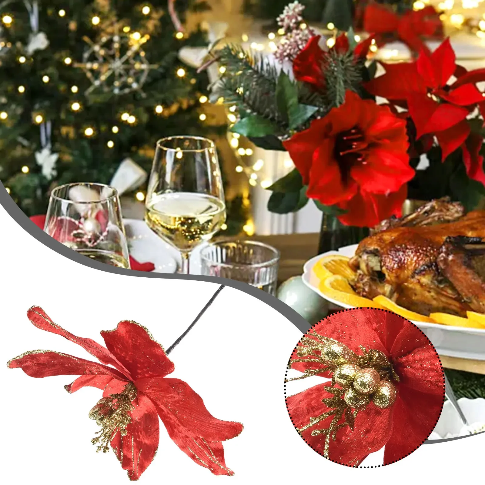 1 pz Glitter Di Natale Poinsettia Fiore Albero di Natale Appeso Decorazione di Buon Natale Per Il 2024 Nuovo Anno Navidad Natal Noel Decor